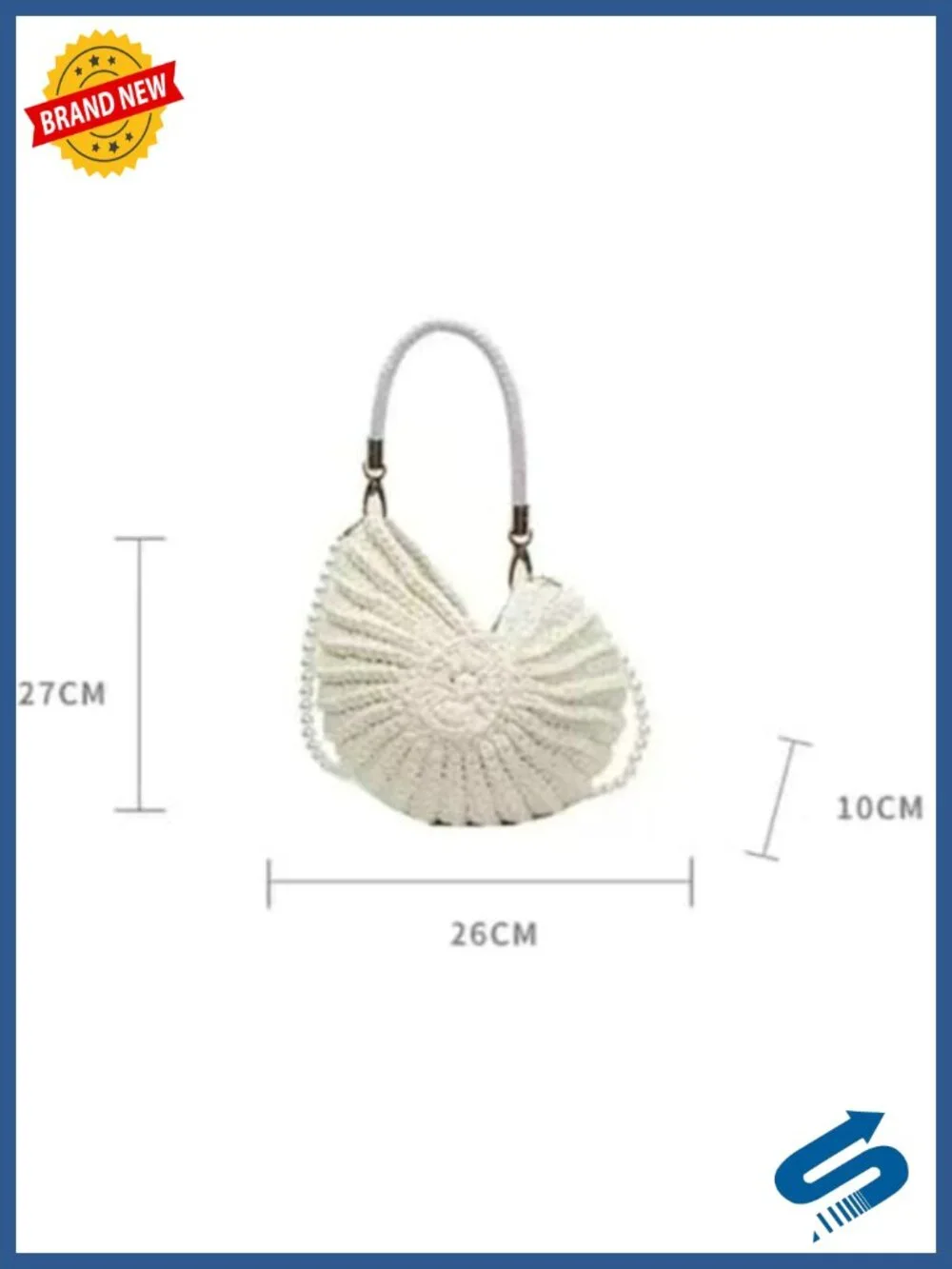 Hand-Crocheted Snail Shell Woven Tote Bag with Pearl Chain Shoulder Handbag